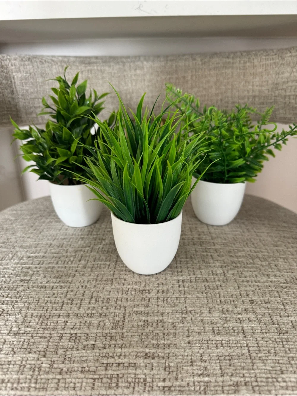 Set of 3 White Potted Faux Green Plants - Modern Home Accents